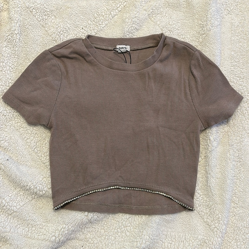 Garage Women's Brown Crop-top w/ Rhinestones